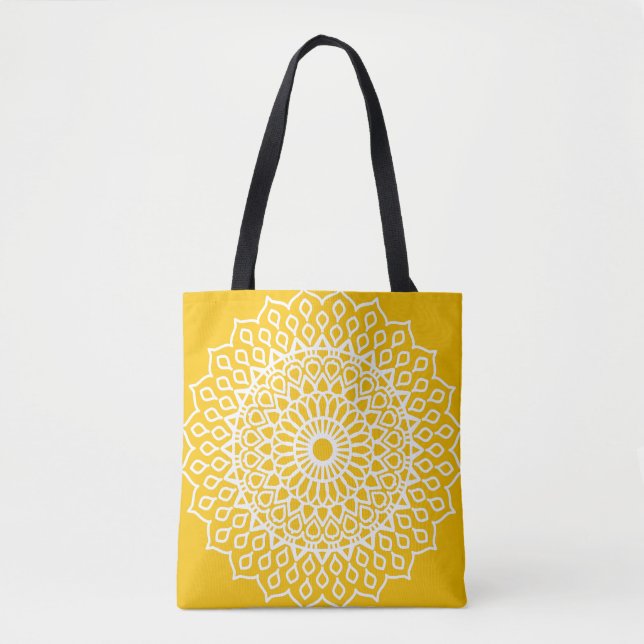 Bolsa Tote Mandala Amarelo e Branco - Dans-lew no mel (Frente)
