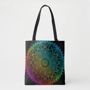 Bolsa Tote Mandala Arco-Íris Preto