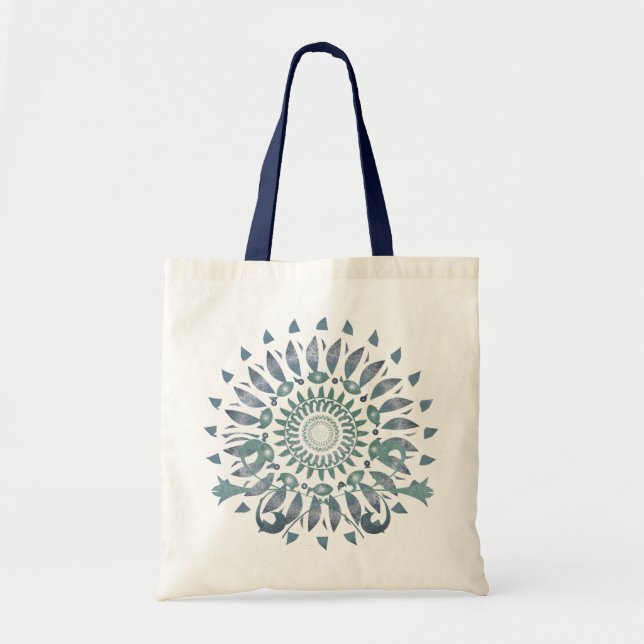 Bolsa Tote Mandala azul da folha (Frente)