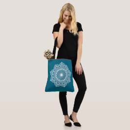 Bolsa Tote Mandala Branco em Fundo Azul