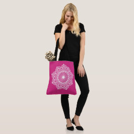 Bolsa Tote Mandala Branco em Fundo Rosa