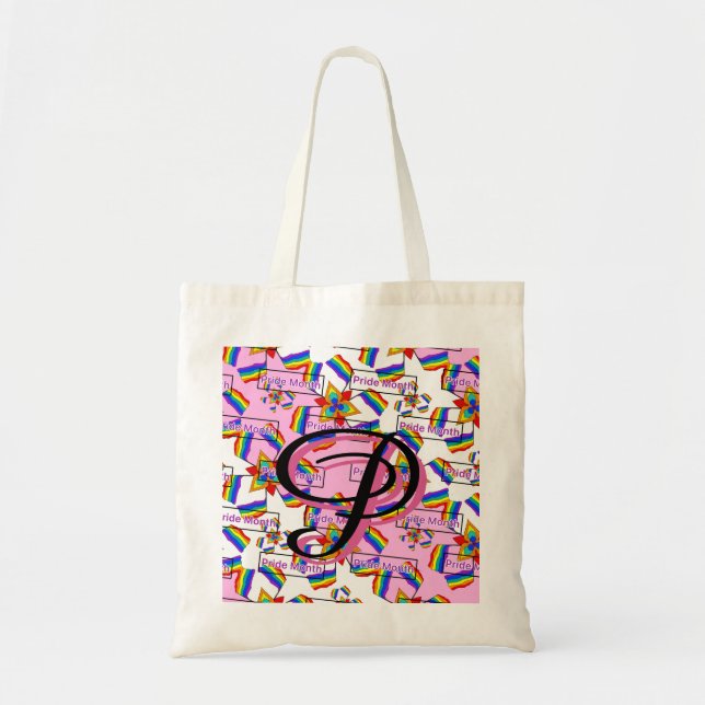 Bolsa Tote Mandala de Cores do Orgulho com Monograma - Geomét (Frente)