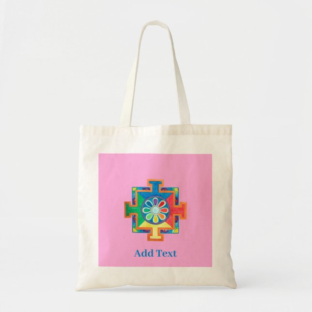Bolsa Tote Mandala de Criação de Cor d'água Rosa (Frente)
