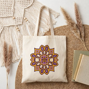 Bolsa Tote Mandalá de Flor Roxa e Amarela