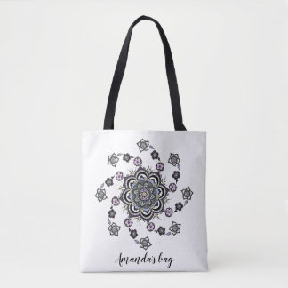 Bolsa Tote Mandala de flores em espiral moderna personalizada