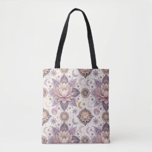 Bolsa Tote Mandala de Lótus Celestial com Desenho Espiritual