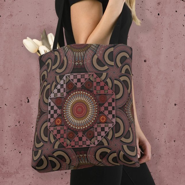Bolsa Tote Mandala de semicírculo étnico com moldura mais sol (Criador carregado)