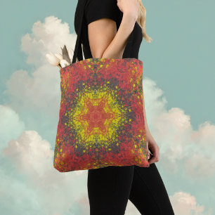 Bolsa Tote Mandala digital amarelo vermelho e preto