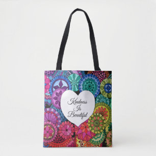 Bolsa Tote Mandala do arco-íris da aguarela com coração