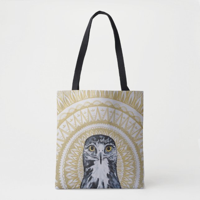 Bolsa Tote Mandala dourada do falcão (Frente)