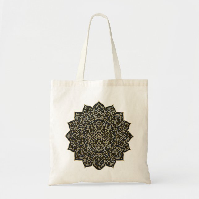Bolsa Tote Mandala Dourada e marinho (Frente)