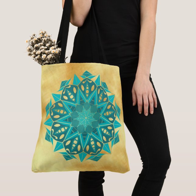 Bolsa Tote Mandala Estrela Azul Dourado (Close Up)