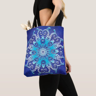 Bolsa Tote Mandala floral azul no fundo do grunge
