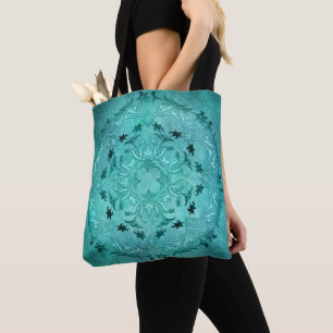 Bolsa Tote Mandala floral étnica do grunge de turquesa