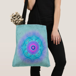 Bolsa Tote Mandala ID129 de turquesa da flor de Lotus