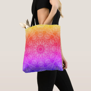 Bolsa Tote Mandala Motivo Kaleidoscópico Rosa Neon Amarelo Az