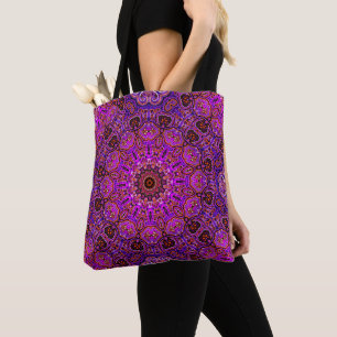 Bolsa Tote Mandala Motivo Kaleidoscópico Rosa Quente