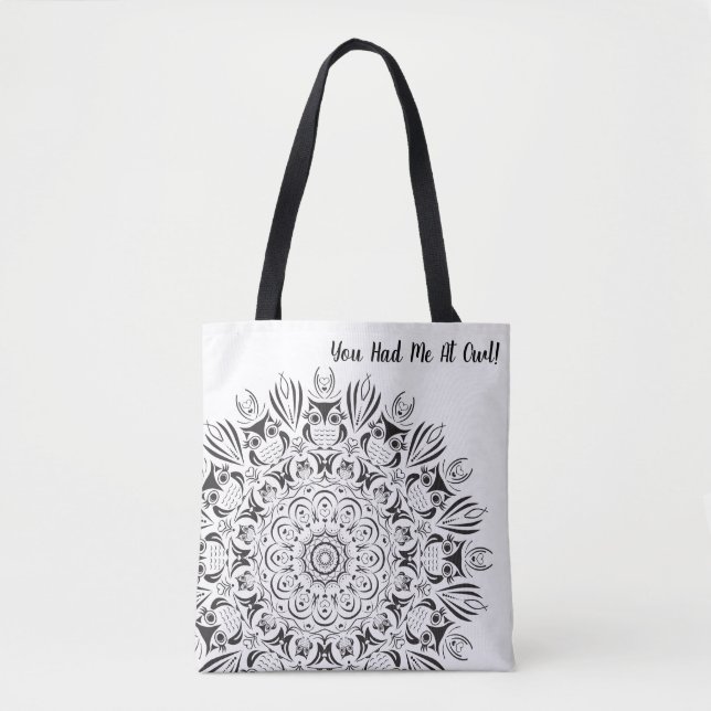 Bolsa Tote Mandala negra e branca reutilizável para o saco (Frente)