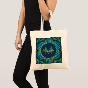 Bolsa Tote Mandala Pessoal Ornado Azul Amarelo Abstrato