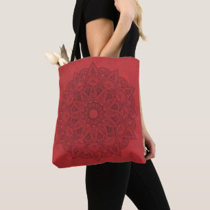 Bolsa Tote Mandala Preta em Fundo de Manchas Vermelhas