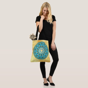Bolsa Tote Mandala Preto em Fundo Dourado Suave