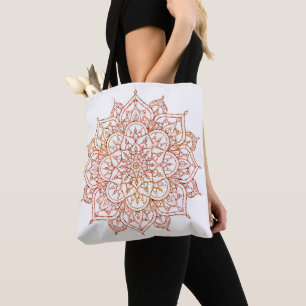 Bolsa Tote Mandala Rosa e Laranja em Glam Branco