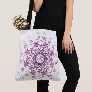 Bolsa Tote Mandala. roxo floral étnico