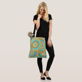 Bolsa Tote Mandala Sobreposta Azul Marrom Dourado