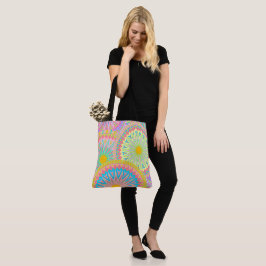 Bolsa Tote Mandala Sobreposta Rosa Azul Amarelo Verde-Menta R