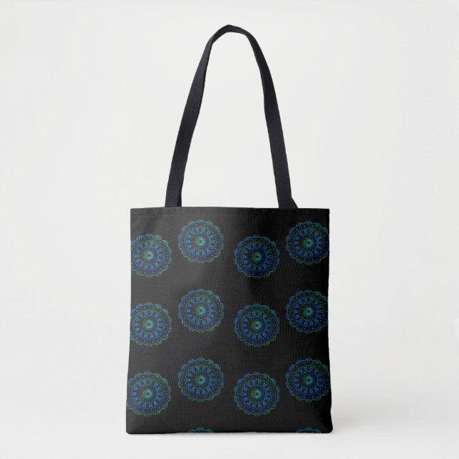 Bolsa Tote Mandala verde-azulada (Frente)