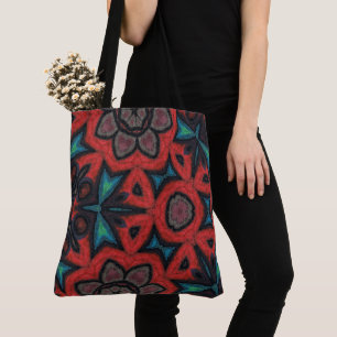 Bolsa Tote Mandalas Florais em Caleidoscópio Vermelho e Azul