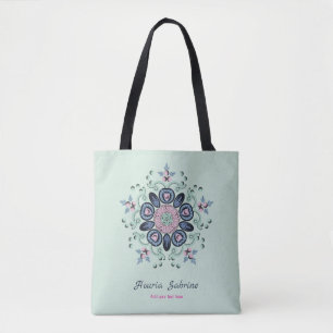 Bolsa Tote Mandalas Florais Modernas em Turquesa e Rosa com R