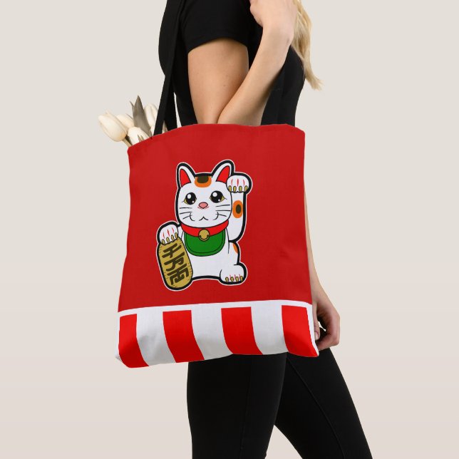 Bolsa Tote Maneki Neko: Gato Sortudo Japonês (Close Up)