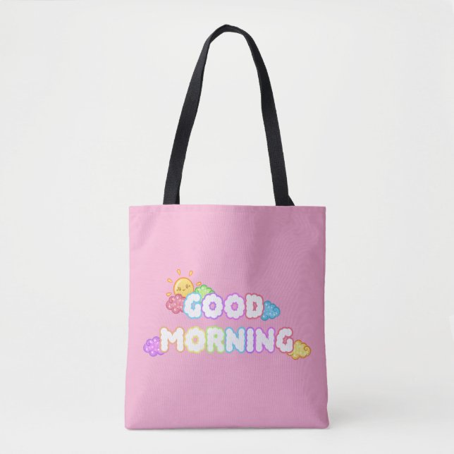 Bolsa Tote Manhã Ensolarada e Nuvens Arco-Íris Kawaii (Frente)