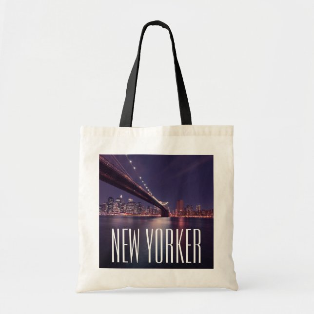 Bolsa Tote Manhattan à noite, Ponte do Brooklyn, East River (Frente)