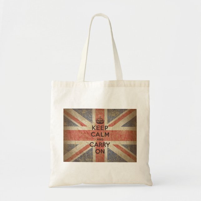 Bolsa Tote Mantenha a calma e continue com bandeira BRITÂNICA (Frente)