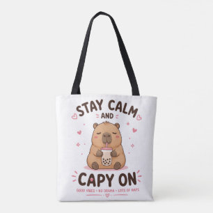 Bolsa Tote Mantenha a Calma e Continue Cute Design Kawaii de