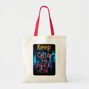 Bolsa Tote Mantenha a Calma e Continue Geek em Código Binário