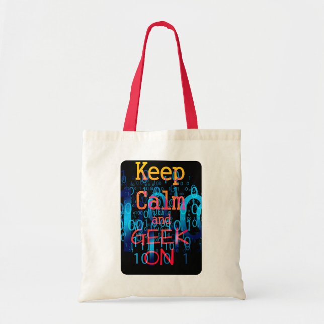 Bolsa Tote Mantenha a Calma e Continue Geek em Código Binário (Frente)