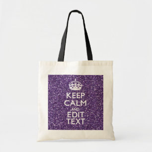 Bolsa Tote Mantenha a calma e o seu texto no roxo à moda