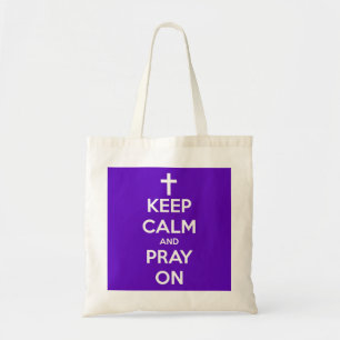 Bolsa Tote Mantenha a calma e Pray no roxo