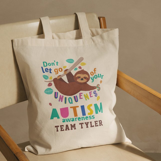 Bolsa Tote Mantenha-Se À Sua Única Sensibilização Autismo Sen (Autism Awareness Sloth Art Custom Tote Bag)