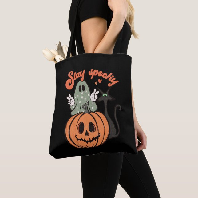 Bolsa Tote Mantenha-se assustado Ghost Black Cat Black Hallow (Close Up)
