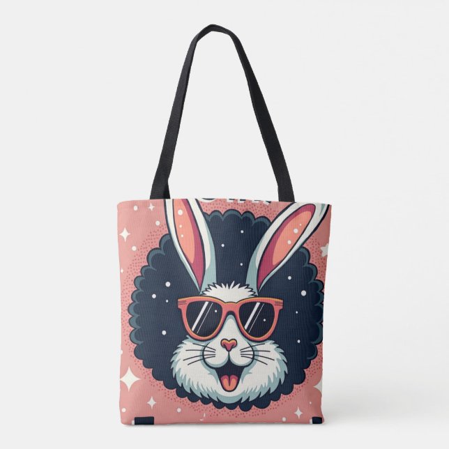 Bolsa Tote Mantenha-se citado!: Retro Páscoa Bunny Vibes (Verso)