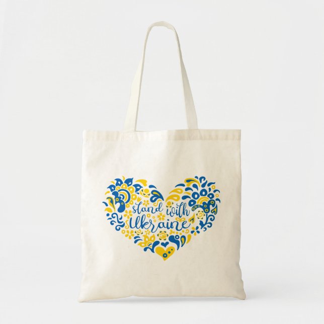 Bolsa Tote Mantenha-se firme com a Ucrânia, com as letras e o (Frente)