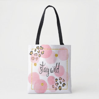 Bolsa Tote Mantenha-se selvagem, impressão-leopardo, círculos