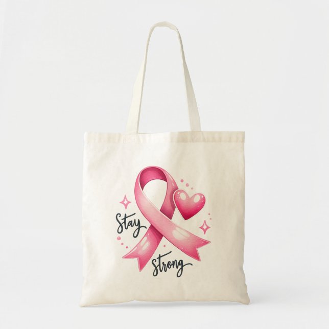 Bolsa Tote Mantenha uma fita rosa forte (Frente)