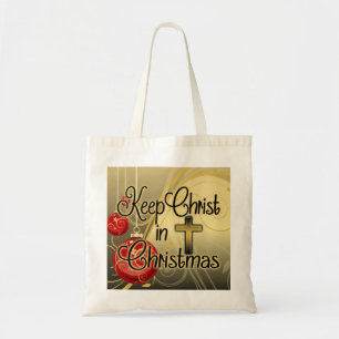 Bolsa Tote Manter Cristo no Natal, Cristão Dourado/Vermelho