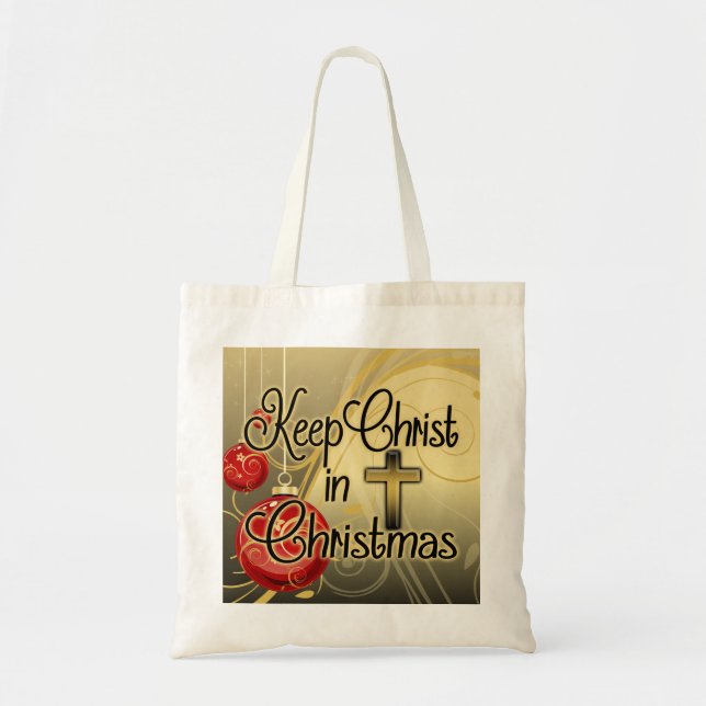Bolsa Tote Manter Cristo no Natal, Cristão Dourado/Vermelho (Frente)