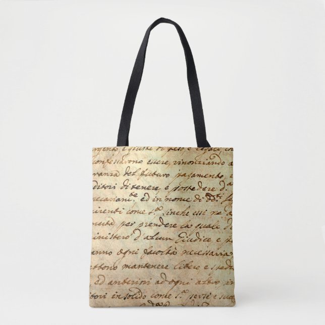 Bolsa Tote Manuscrito antigo do século 1700 escrito a tinta  (Frente)